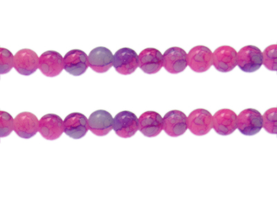 8mm Fuchsia/Lilac Marble-Style Glass Bead, approx. 54 beads