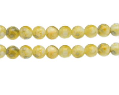 10mm Yellow Swirl Marble-Style Glass Bead, approx. 18 beads
