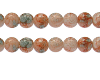 12mm Peach Swirl Marble-Style Glass Bead, approx. 14 beads