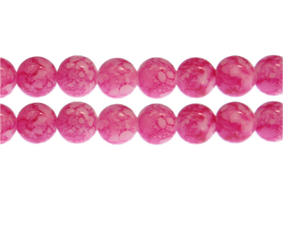 12mm Fuchsia Marble-Style Glass Bead, approx. 18 beads