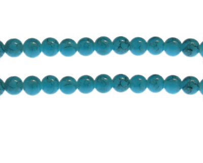 8mm Turquoise Marble-Style Glass Bead, approx. 55 beads