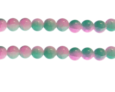 (image for) 10mm Dark Green/Pink Duo-Style Glass Bead, approx. 18 beads - Click Image to Close