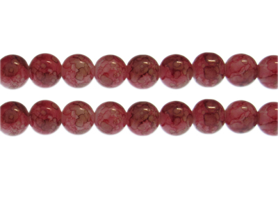 10mm Red/Gray Marble-Style Glass Bead, approx. 21 beads