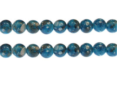 (image for) 10mm Turquoise Swirl Marble-Style Glass Bead, approx. 16 beads