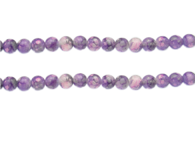 6mm Violet Swirl Marble-Style Glass Bead, approx. 42 beads