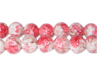 (image for) 10mm Red/Gray Marble-Style Glass Bead, approx. 22 beads