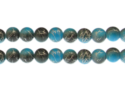 10mm Drizzled Turquoise/Silver Glass Bead, approx. 17 beads