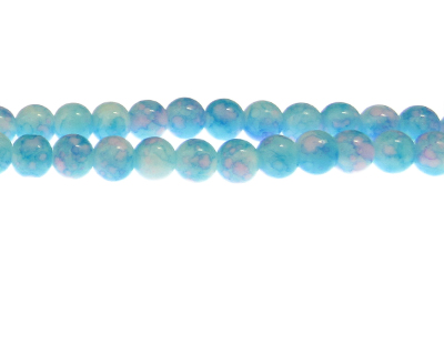 8mm Turquoise/Lilac Marble-Style Glass Bead, approx. 55 beads