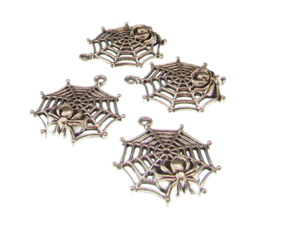 (image for) 30mm Spider + Web Silver Metal Charm, 4 charms - Click Image to Close