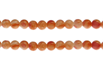 8mm Peach Marble-Style Glass Bead, approx. 55 beads