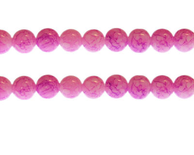 10mm Deep Pink Marble-Style Glass Bead, approx. 21 beads