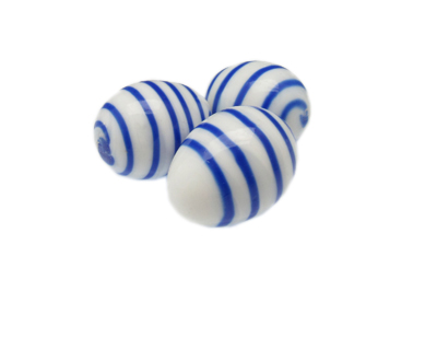 32 x 24mm Blue Stripe Lampwork Egg Glass Bead, 1 bead, NO Hole