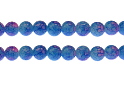 10mm Blue/Pink Marble-Style Glass Bead, approx. 21 beads