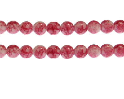 10mm Light Red Marble-Style Glass Bead, approx. 22 beads