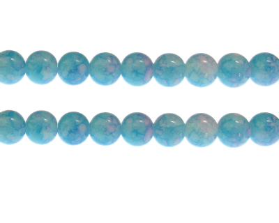 10mm Turquoise/Lilac Marble-Style Glass Bead, approx. 22 beads
