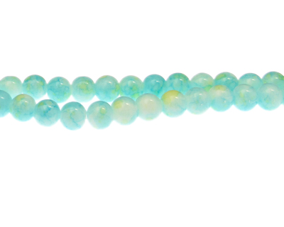 8mm Turquoise/Yellow Marble-Style Glass Bead, approx. 55 beads
