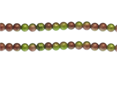 6mm Apple/L. Copper Drizzled Glass Bead, approx. 43 beads