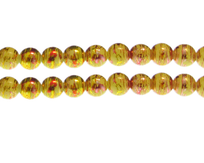 10mm Yellow Mellow Abstract Glass Bead, approx. 17 beads