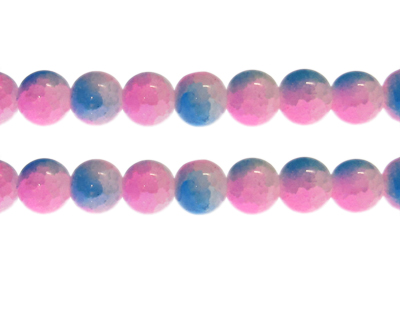 (image for) 12mm Pink/Blue Duo-Style Glass Bead, approx. 14 beads - Click Image to Close