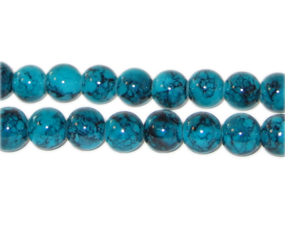 8mm Deep Aqua Marble-Style Glass Bead, approx. 55 beads