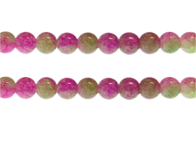 (image for) 10mm Pink/Apple Green Duo-Style Glass Bead, approx. 18 beads - Click Image to Close