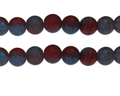 12mm Red/Blue Crackle Frosted Duo Bead, approx. 14 beads