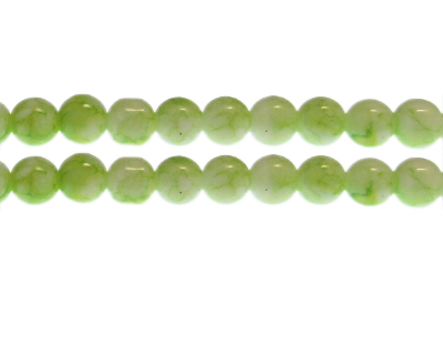 10mm Light Green Marble-Style Glass Bead, approx. 22 beads
