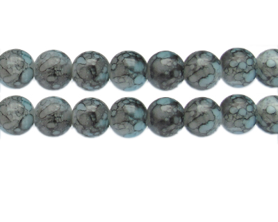 12mm Gray/Blue Swirl Marble-Style Glass Bead, approx. 18 beads