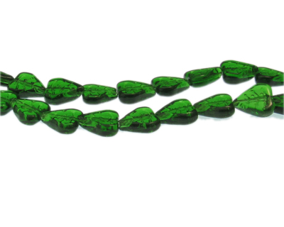 10mm Green Leaf Pressed Glass Bead, 12" string