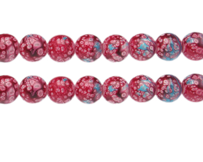 12mm Red Spot Marble-Style Glass Bead, approx. 14 beads