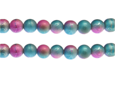 10mm Violet/Turquoise Drizzled Glass Bead, approx. 17 beads