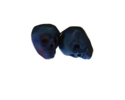 24 x 20mm Blue Matte Skull Glass Bead, 2 beads