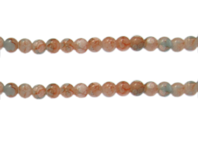 6mm Peach Swirl Marble-Style Glass Bead, approx. 46 beads