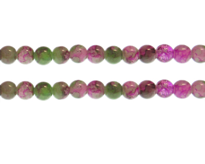 8mm Fuchsia/Green Duo-Style Glass Bead, approx. 37 beads