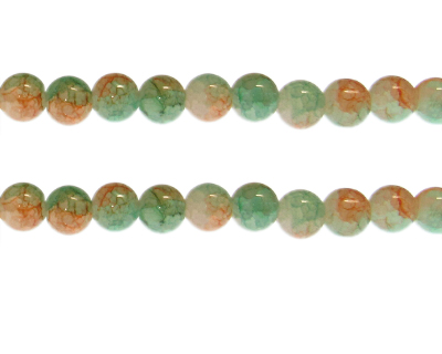 (image for) 10mm Green/Orange Duo-Style Glass Bead, approx. 18 beads - Click Image to Close
