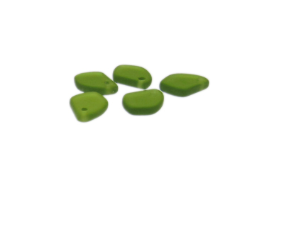 14 x 12mm Apple Green Beach Glass Leaf Bead, 5 beads