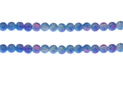 6mm Blue/Pink Marble-Style Glass Bead, approx. 68 beads