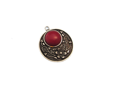 30 x 26mm Dyed Red Turquoise Stone in Silver Pendant