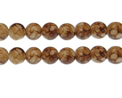 12mm Sandy Brown Marble-Style Glass Bead, approx. 17 beads