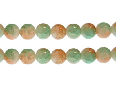 (image for) 12mm Green/Orange Duo-Style Glass Bead, approx. 14 beads - Click Image to Close