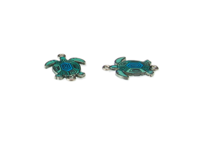 24 x 18mm Turquoise Turtle Silver Metal Link, 2 links