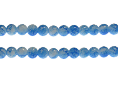8mm Blue Marble-Style Glass Bead, approx. 53 beads