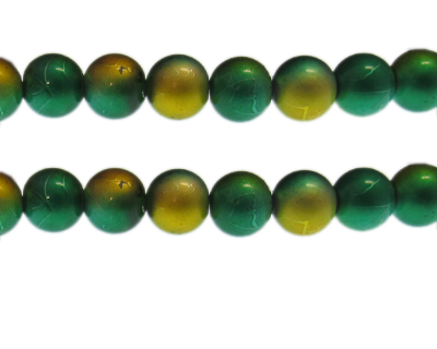 12mm Drizzled Green/Gold Glass Bead, approx. 13 beads