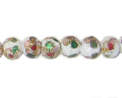 (image for) 8mm White Round Cloisonne Bead, 6 beads