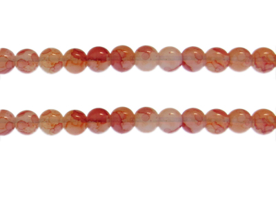 8mm Orange Marble-Style Glass Bead, approx. 53 beads