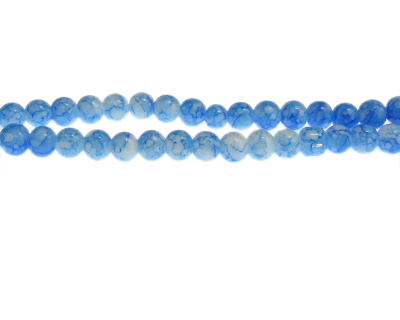 6mm Sky Blue Marble-Style Glass Bead, approx. 70 beads