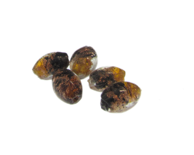 20 x 14mm Gold/Black Foil Oval Lampwork Glass Bead, 5 beads