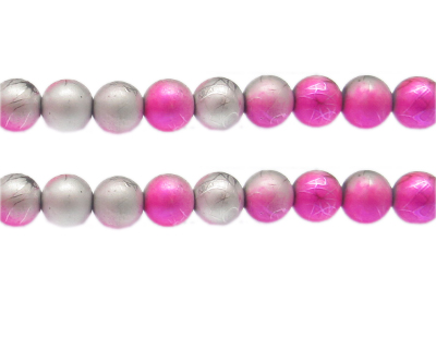10mm Fuchsia/Silver Drizzled Glass Bead, approx. 17 beads