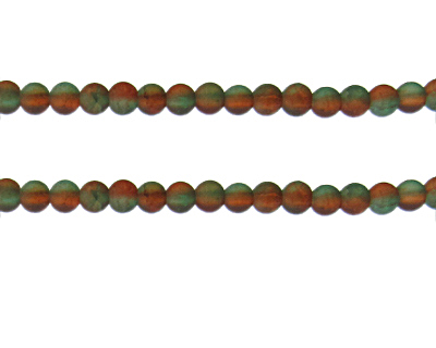 6mm Aqua/Orange Crackle Frosted Duo Bead, approx. 46 beads