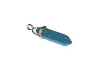 (image for) 40 x 14mm Dark Turquoise Gemstone Pendant with silver bale